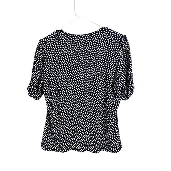Boden Navy Polka Dot V-Neck Blouse Size 12 Short Sleeve Business Casual - Picture 8 of 11